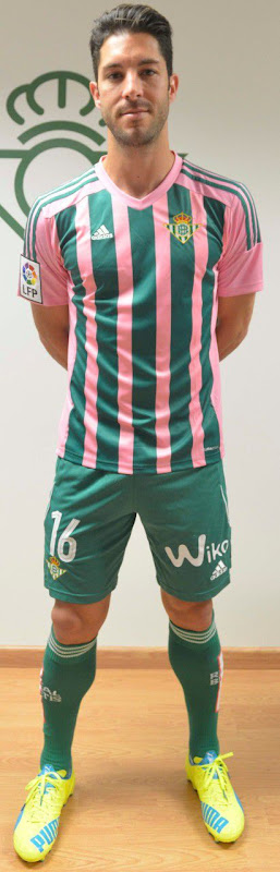 レアル・ベティス 2015-16 ユニフォーム-ピンクとグリーンストライプ