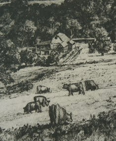 close up of etching by Doug Osa, PS member
