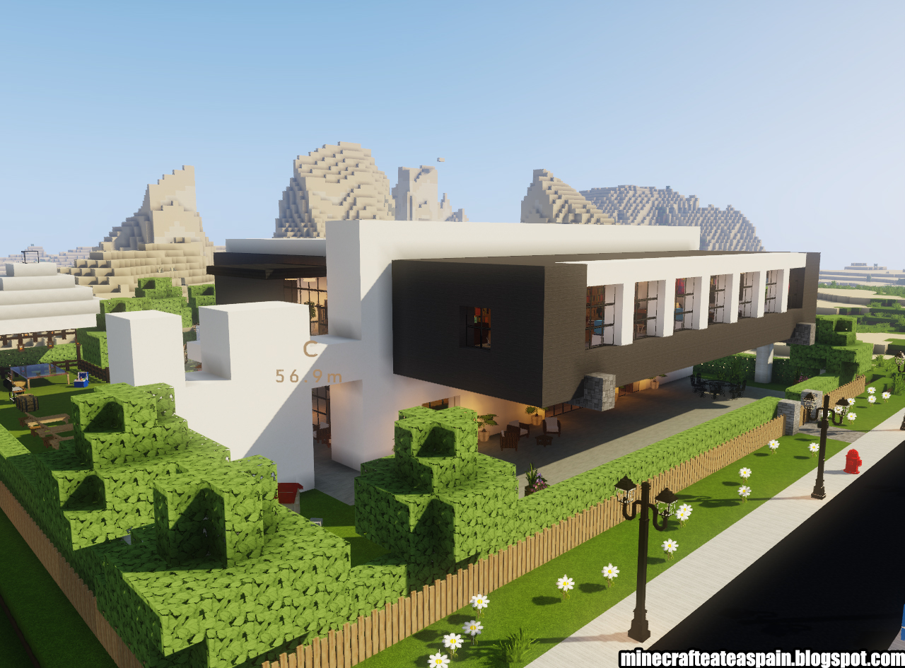 Creaciones Minecrafteate: Casa Moderna Blanco y Gris con jardín en Minecraft .