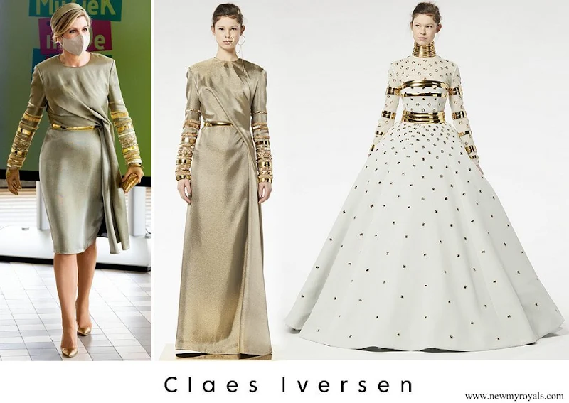 Queen Maxima wore Claes Iversen Embellised Draped Midi Dress