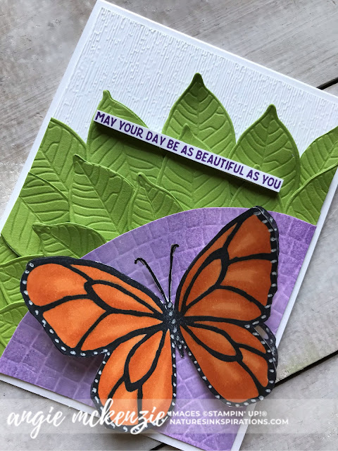 Created by Angie McKenzie for Global Creative Inkspirations; Click READ or VISIT to go to my blog for details! Featuring the Beautiful Day Stamp Set, Nature's Roots Dies, Mosaic Embossing Folder, Subtles Embossing Folder; #beautifuldaystampset #inspiredbynature #futteringbutterfly #stampinupinks  #fauxoxidetechnique #fussycutting #friendshipcards #cardtechniques #coloringwithblendsmarkers