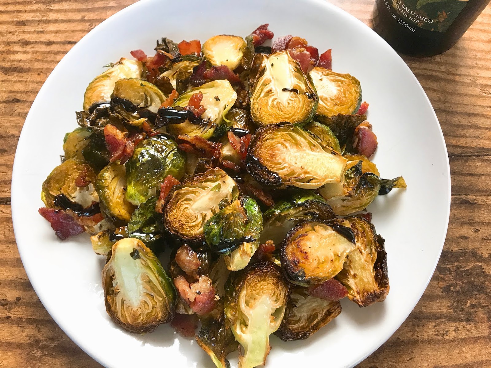 Roasted Brussels Sprouts with Bacon and Balsamic Glaze