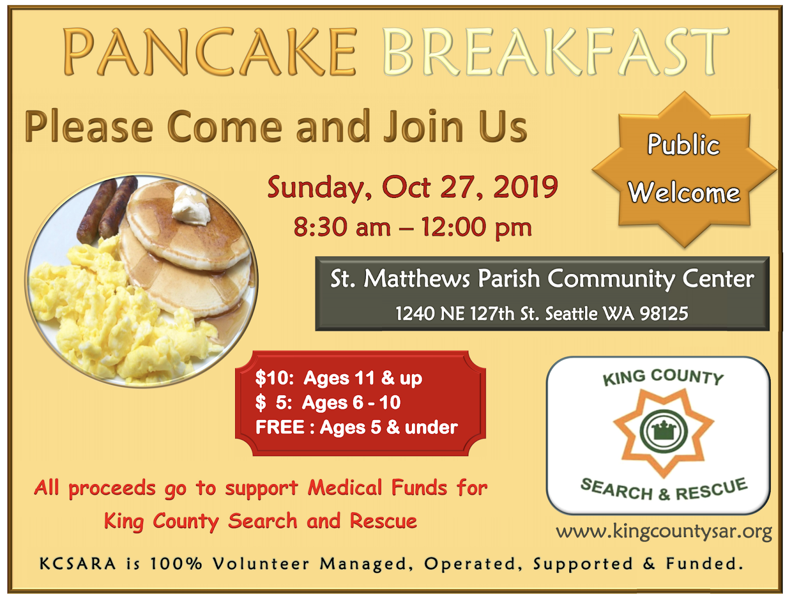 Shoreline Area News Pancake breakfast fundraiser for King County