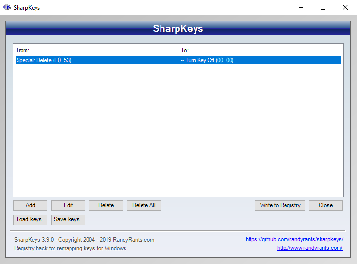 sharpkeys delete k ey sharpkeys delete k ey