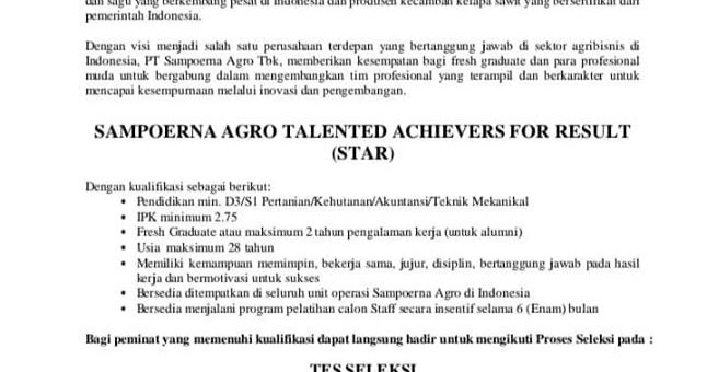 Loker Daerah Medan D3/S1 PT Sampoerna Agro Tbk Desember ...