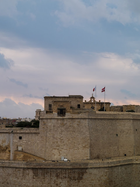 Close up view of the walls of the bastioned fort St. Angelo in Malta.