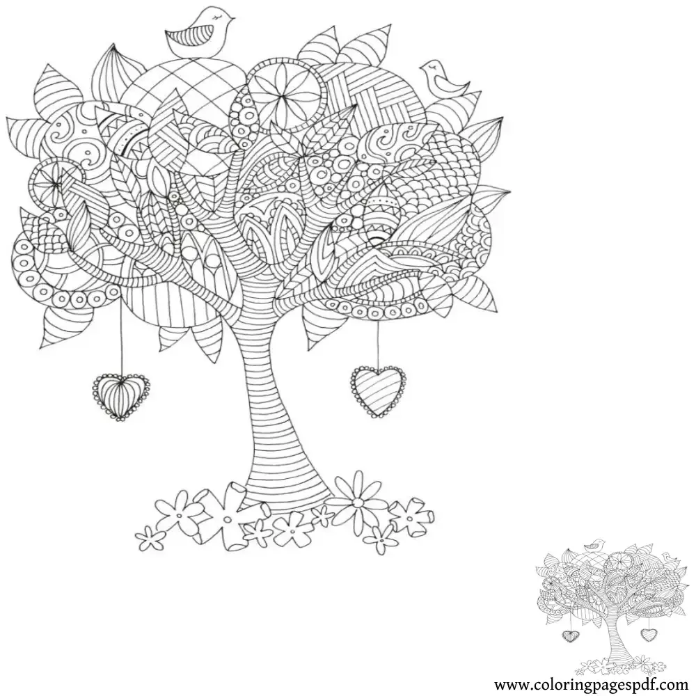 Coloring Page Of A Heart Tree Mandala
