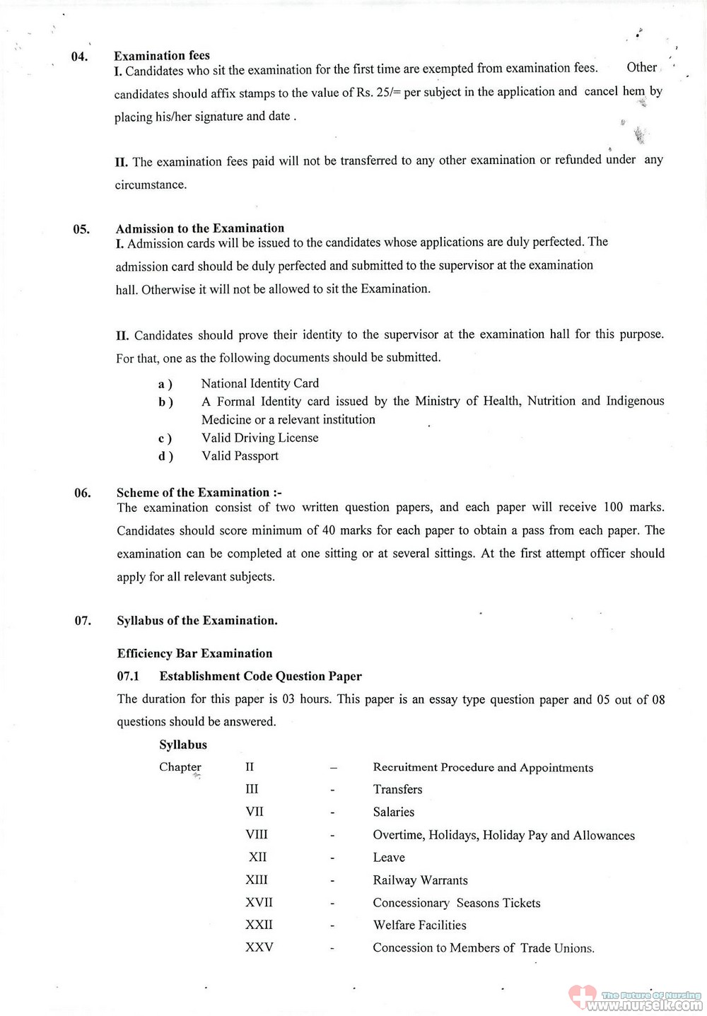 Efficiency Bar Examination for Grade III Nursing Officers in the