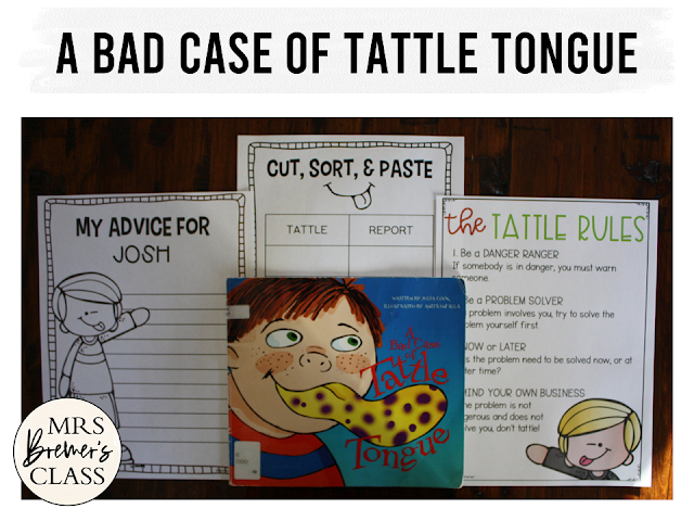 A Bad Case of Tattle Tongue book study activities unit with Common Core aligned literacy companion activities for Kindergarten and First Grade