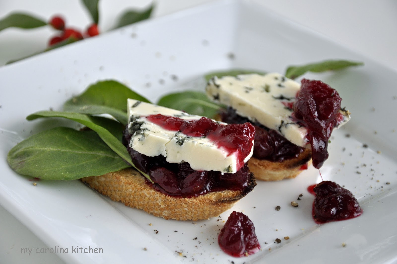 My Carolina Kitchen Cranberry and Blue Cheese Crostini