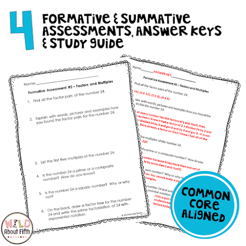 Math Common Core Factors and Multiples Assessment Pack
