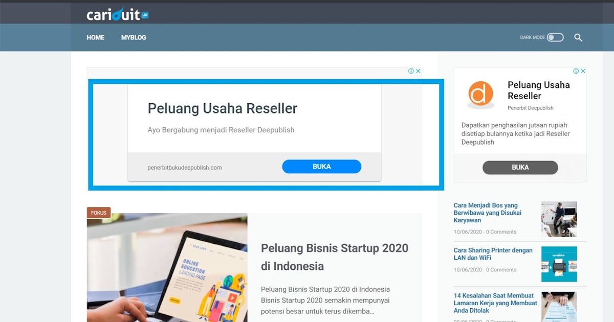 Cara menambahkan iklan di blog