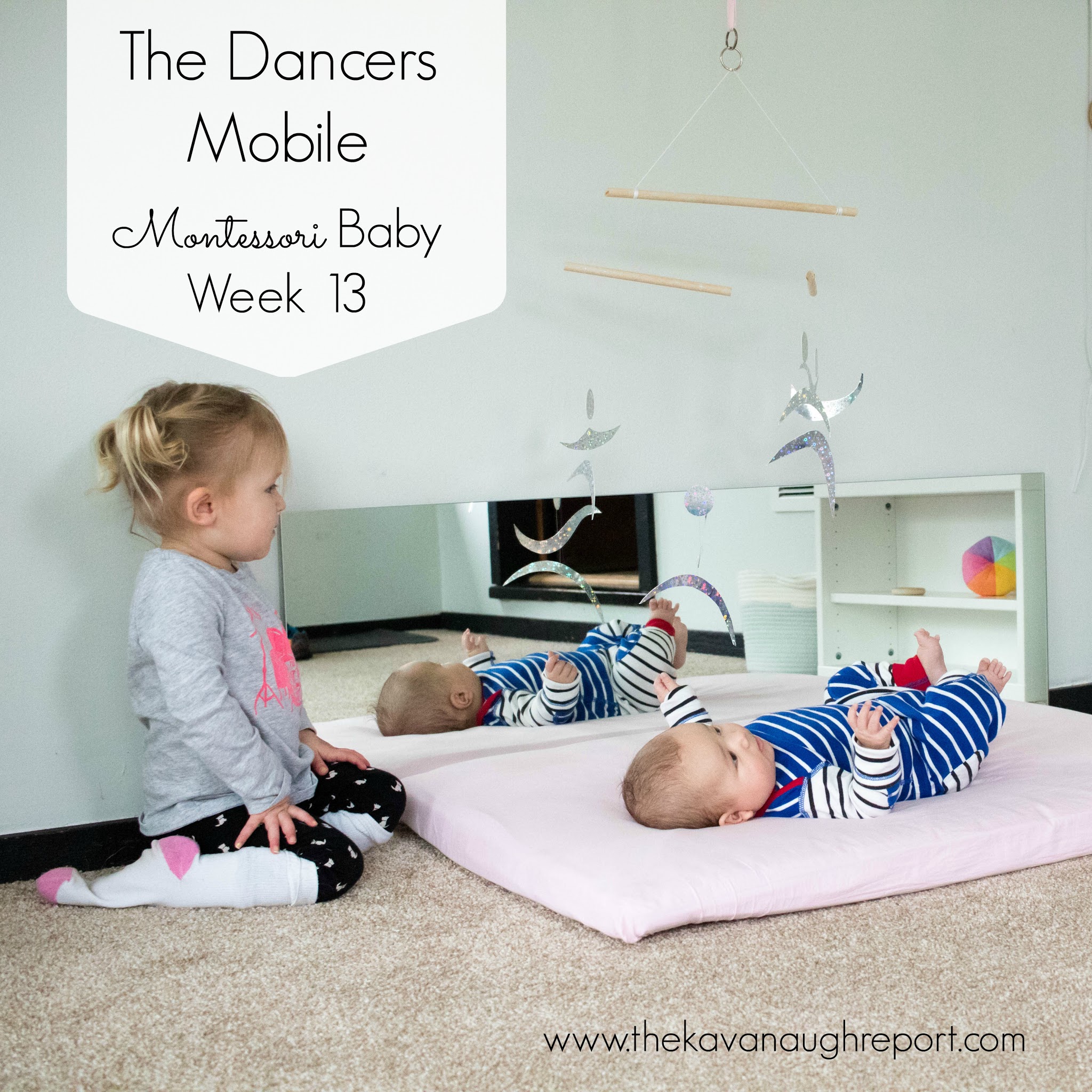 The fourth Montessori baby mobile in the visual series, the Montessori dancers mobile helps to increase visual tracking and concentration in babies.