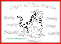 Days of the week coloring drawings in English
