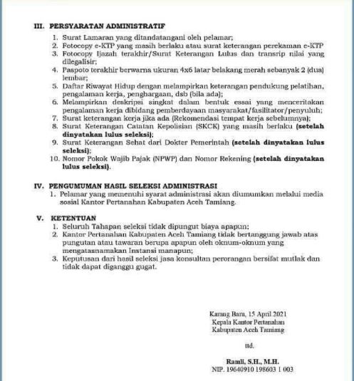 Lowongan Kerja Field Staff Kantor Pertanahan Aceh Tamiang