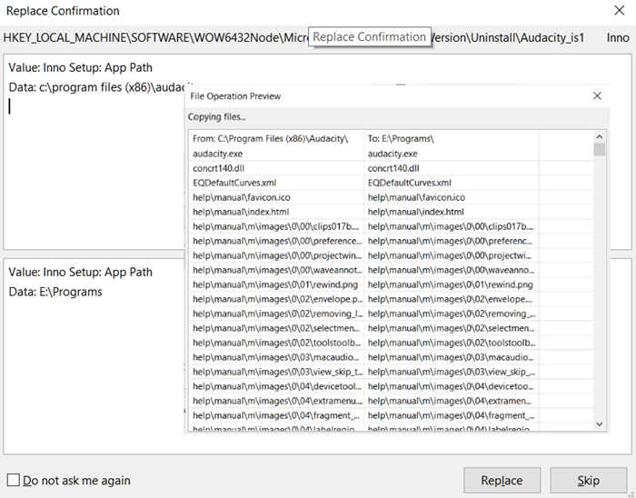 programme de remplacement de déplacement d'application