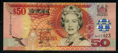 Fiji 50 Fijian dollars banknote Queen Elizabeth