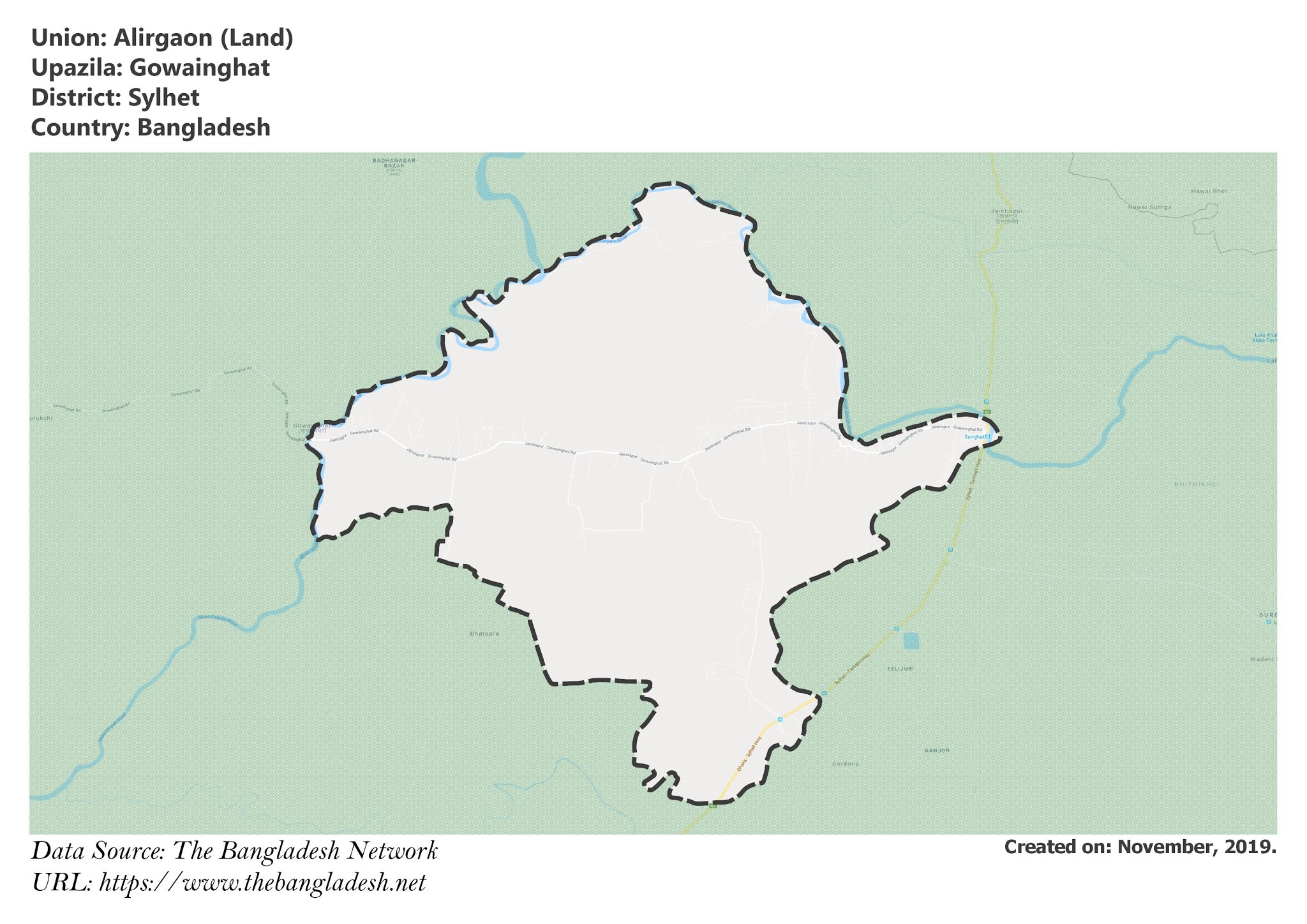 Map of Alirgaon of Sylhet, Bangladesh.