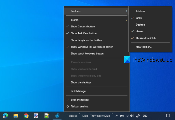 Copia de seguridad y restauración de las barras de herramientas de la barra de tareas en Windows 10