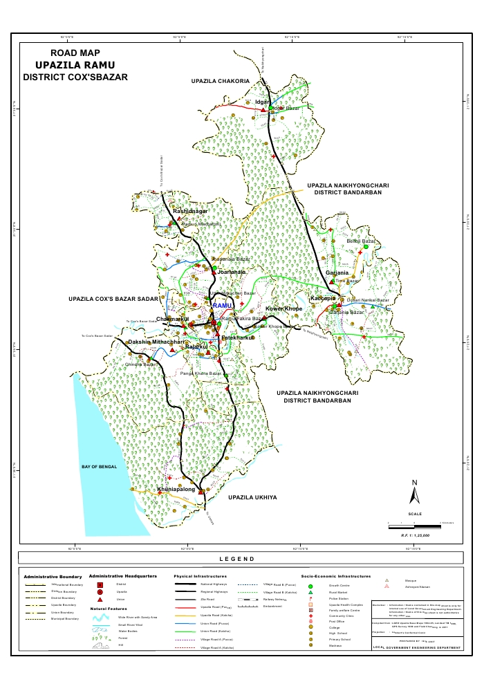 Ramu Upazila Road Map Cox's Bazar District Bangladesh