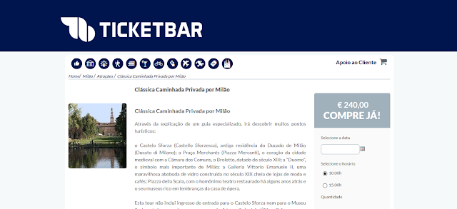 Ticketbar para ingressos para uma clássica caminhada privada por Milão