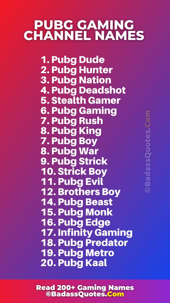 Gaming Channel Names for Pubg