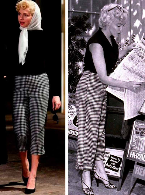 Marilyn Monroe (Michele Williams) e ao lado foto real