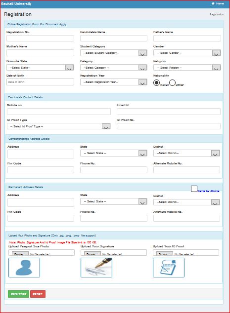 Gauahati University Online Certificate Online Application