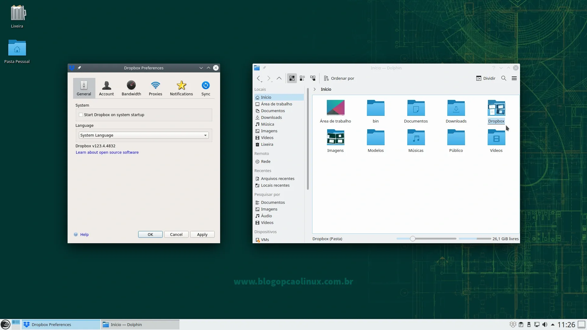 Cliente do Dropbox executando no openSUSE Leap 15.3