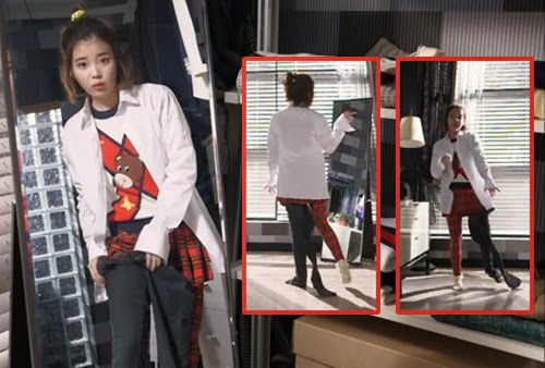 Kim Bo Tong tries on Dok Go Ma Te's pants expecting them to be baggy, but they only fit on one leg.