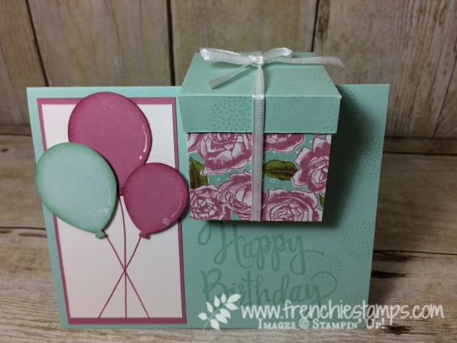 Gift Box in a card, Happy Birthday Stylized, Balloon Celebration,Petal Garden Designer paper, Balloon Bouquet Punch, Stampin'Up!