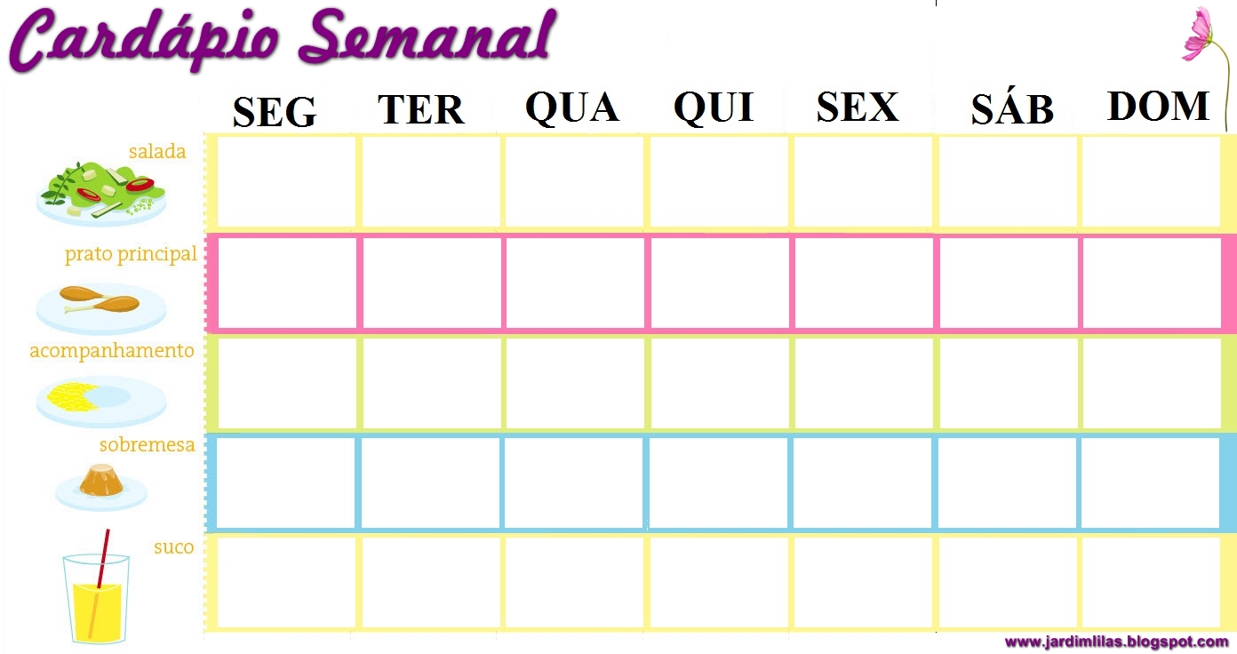 Calendario semanal de dieta editable e imprimible