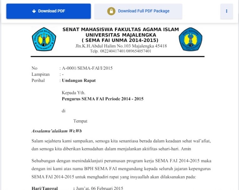 Contoh Surat Undangan Rapat Organisasi Mahasiswa - TRIPROFIK.COM
