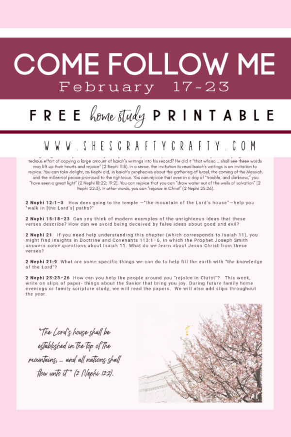 Come Follow Me home study FREE PRINTABLE |  February 17-23  |  She's Crafty