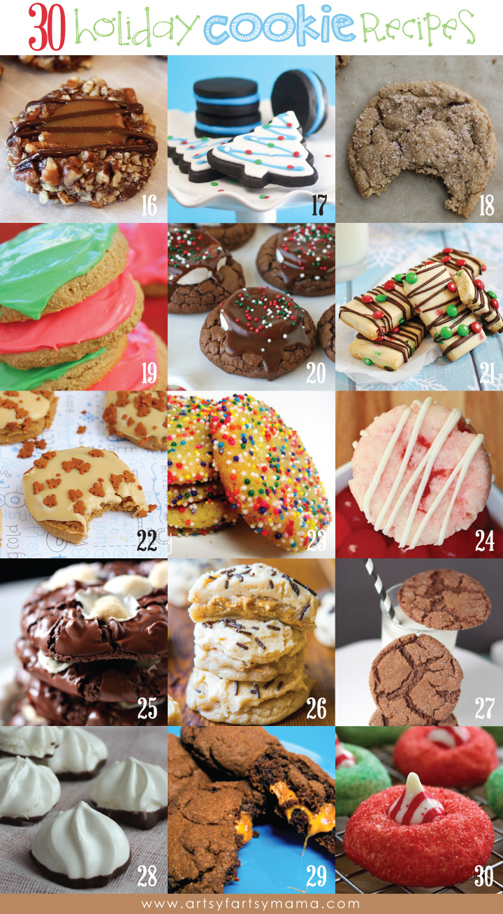 30 Holiday Cookie Recipes at artsyfartsymama.com #Christmas #cookie #recipe