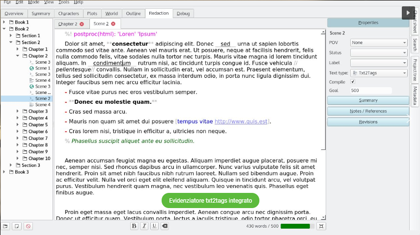 Manuskript screenshot Manuskript, open source, scrittura, software, programma, free download