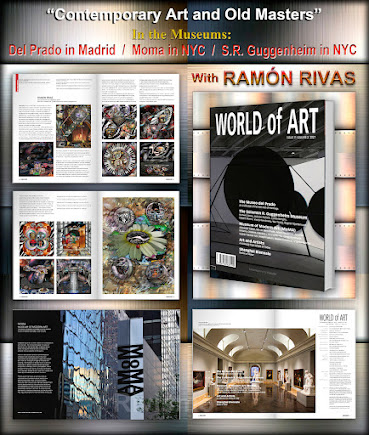 Revista World of Art, y varias páginas interiores en las que aparecen   las 11 obras publicadas de Ramón Rivas