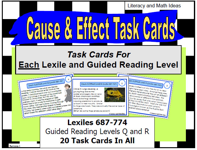 Literacy & Math Ideas: Task Cards Organized by Lexile and Guided