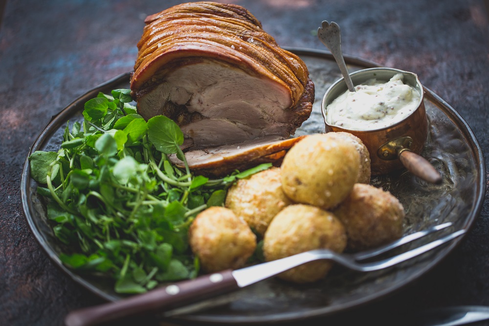 Slow Cooked Pork Shoulder With Saltbaked Potatoes And Watercress