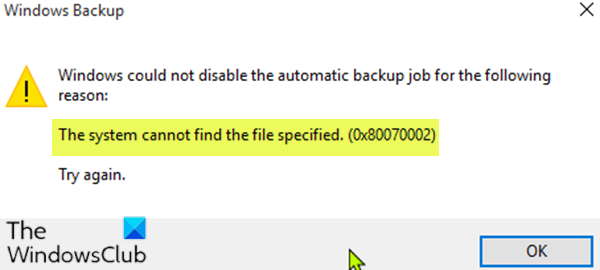 Het systeem kan het opgegeven bestand niet vinden - 0x80070002 tijdens back-upbewerking