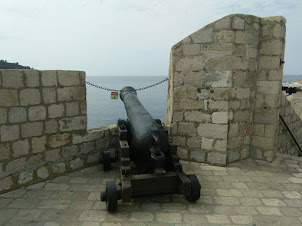 Cannon  facing the Adriatic sea on the "Fortified Walls of Dubrovnik" in Dubrovnik Old Town.