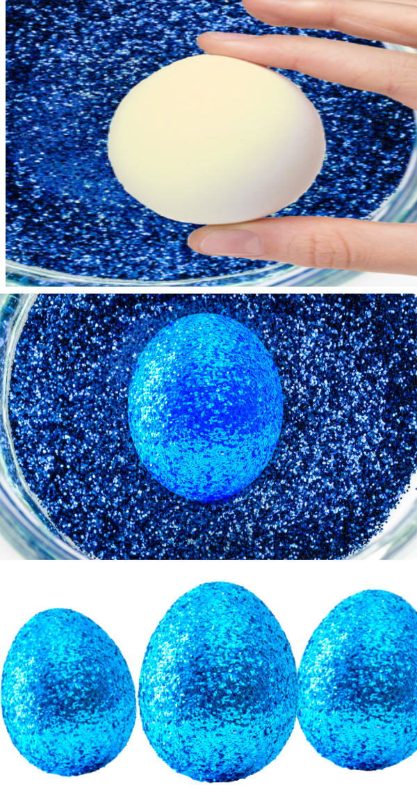 Decorate the most sparkly Easter eggs using glitter!  This decorating idea is really easy, making it great for kids of all ages! #glittereastereggs #glittereastereggsdiy #glittereggs #glittereggseaster #rainboweastereggs #rainboweggs #rainbowglitter #eggdecorating #eggdecoratingforkids #growingajeweledrose