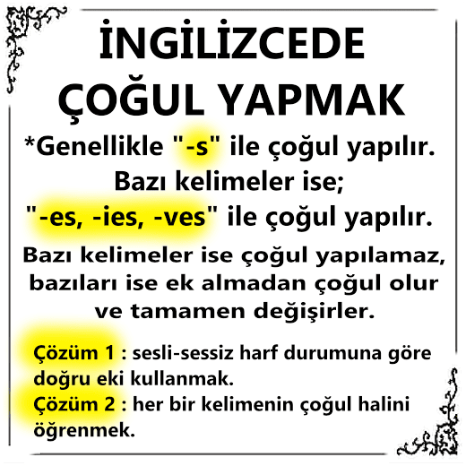 İngilizce tekil çoğul yapma (singular plural) konu anlatımı