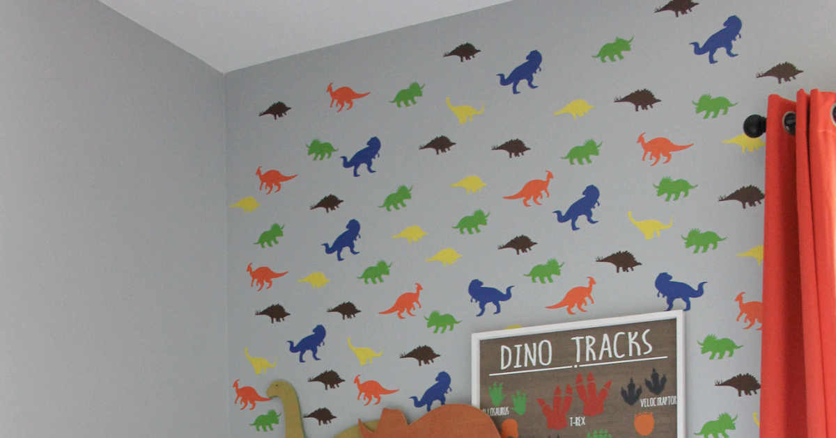 Ginger Snap Crafts DIY Dinosaur Wallpaper with the Cricut Joy {tutorial}
