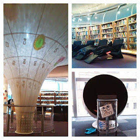 In this Futuristic Library, you can lounge and read, listen to a story, or watch one.