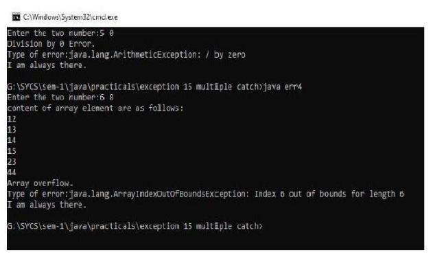 program on exception handling using multiple catch