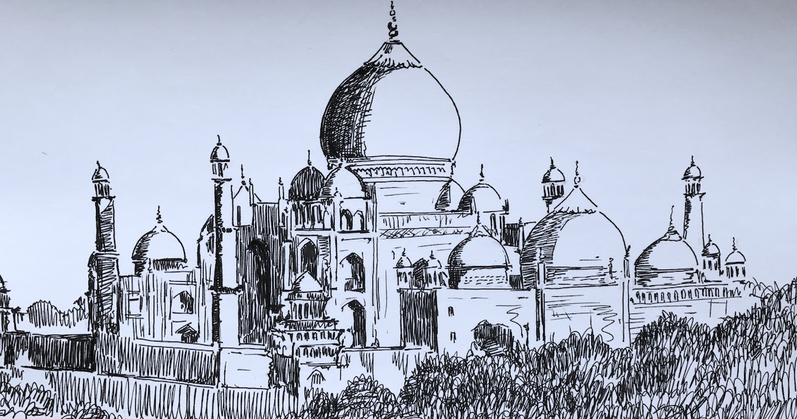 How To Draw Historical Monument with Black Pen l Easy Taj Mahal Drawing l  step by step l - YouTube