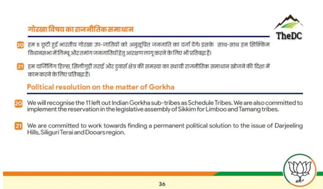 BJP Election Manifesto 2019 – sections relevant to Gorkhas and Darjeeling region