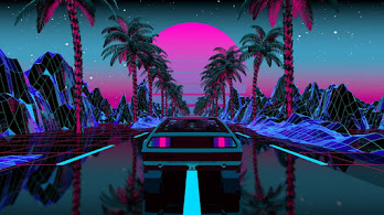 Car, Night, Scenery, Retrowave, Palm, Trees, 4K, #4.3061