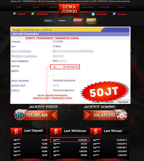 BUKTI TRANSFER DEWAJUDIQQ 50.000.000